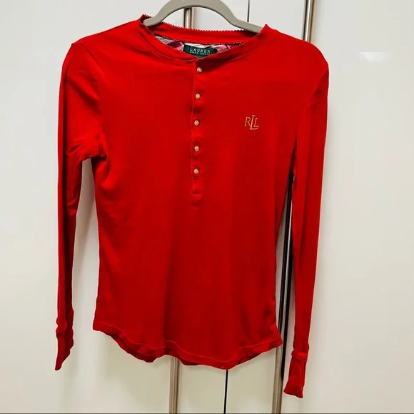 Ralph Lauren Long Sleeve Shirt Cotton Partial Button Down in Ted Size Small - Picture 3 of 8